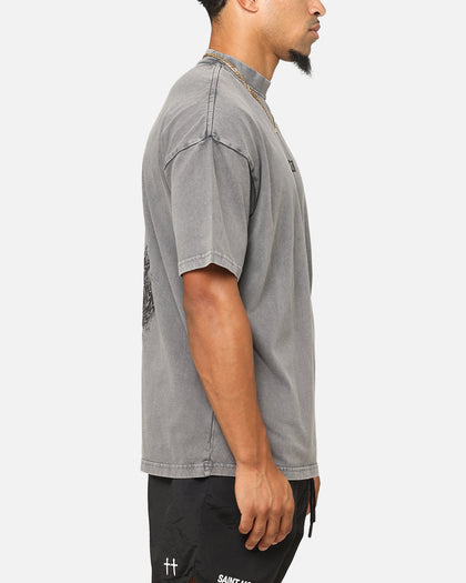 Saint Morta Pray For Me Mock Neck T-Shirt Washed Charcoal