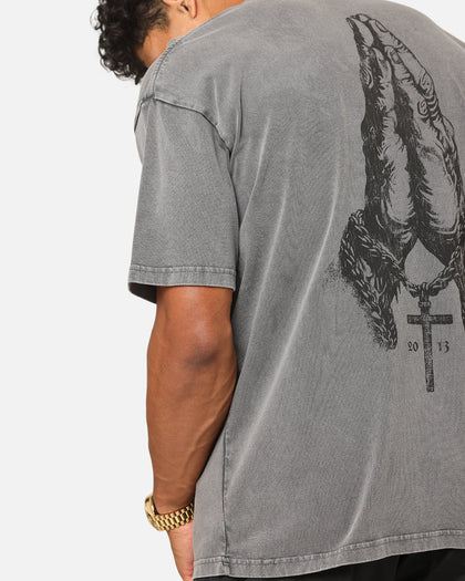 Saint Morta Pray For Me Mock Neck T-Shirt Washed Charcoal