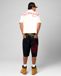 Ed Hardy Flaming Skull Button Up Shirt Off White