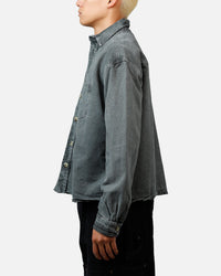 MNML Washed Denim Long Sleeve Button Up Shirt Washed Black