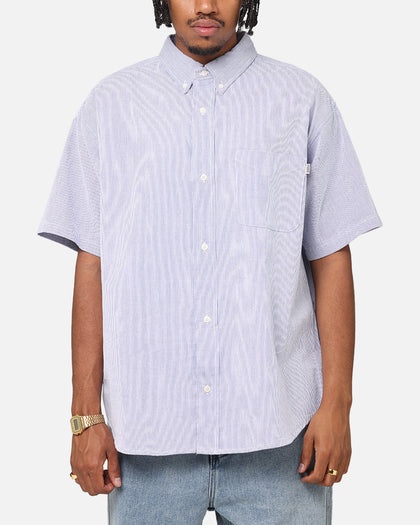 S Double Classic Oxford Button Up Shirt Navy Stripe