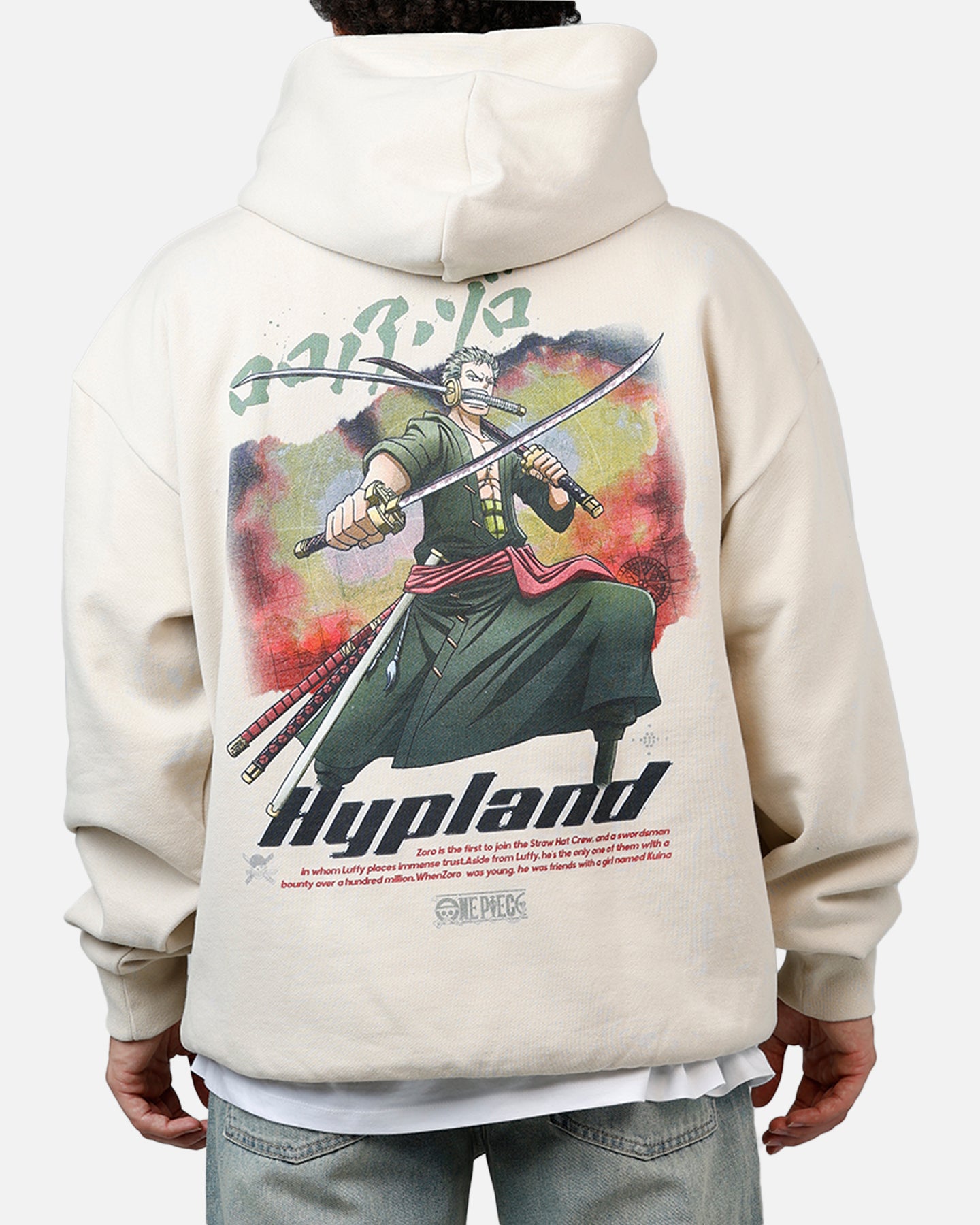 Hypland X One Piece Zoro Flame Hoodie Cream | Culture Kings NZ