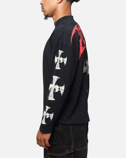 Loiter Cross Long Sleeve T-Shirt Black Acidwash
