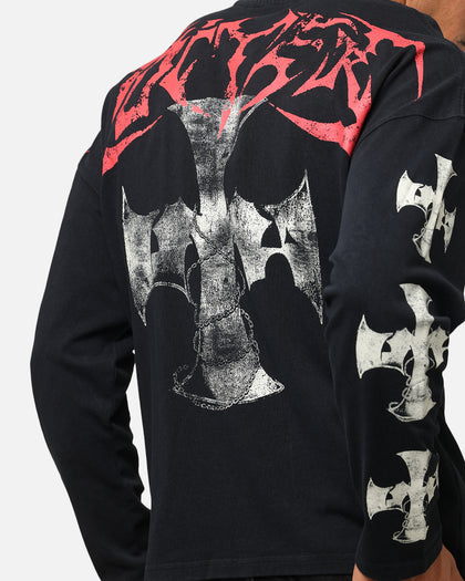 Loiter Cross Long Sleeve T-Shirt Black Acidwash