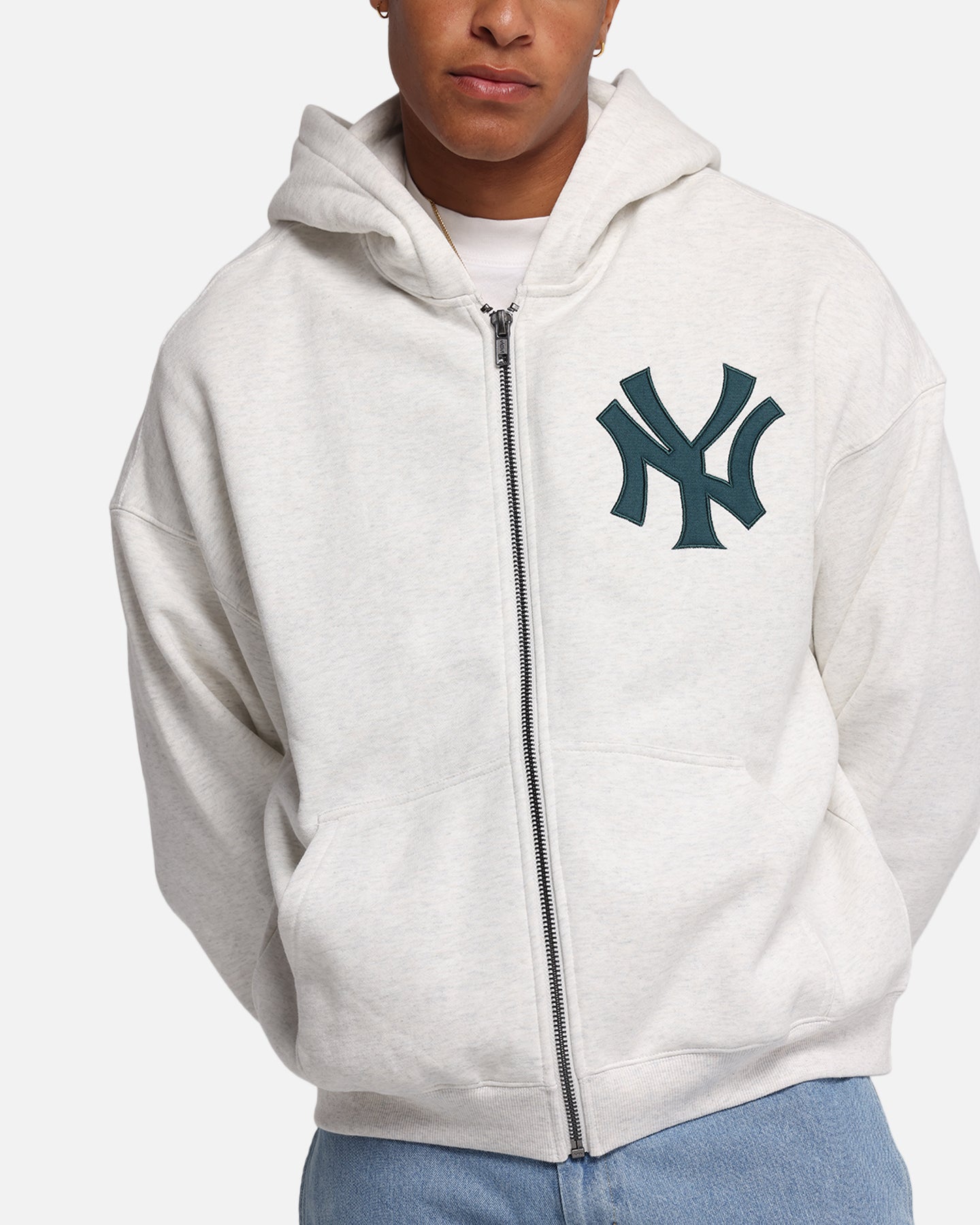 Majestic Athletic New York Yankees Arch FZ Boxy Hoodie White Marle