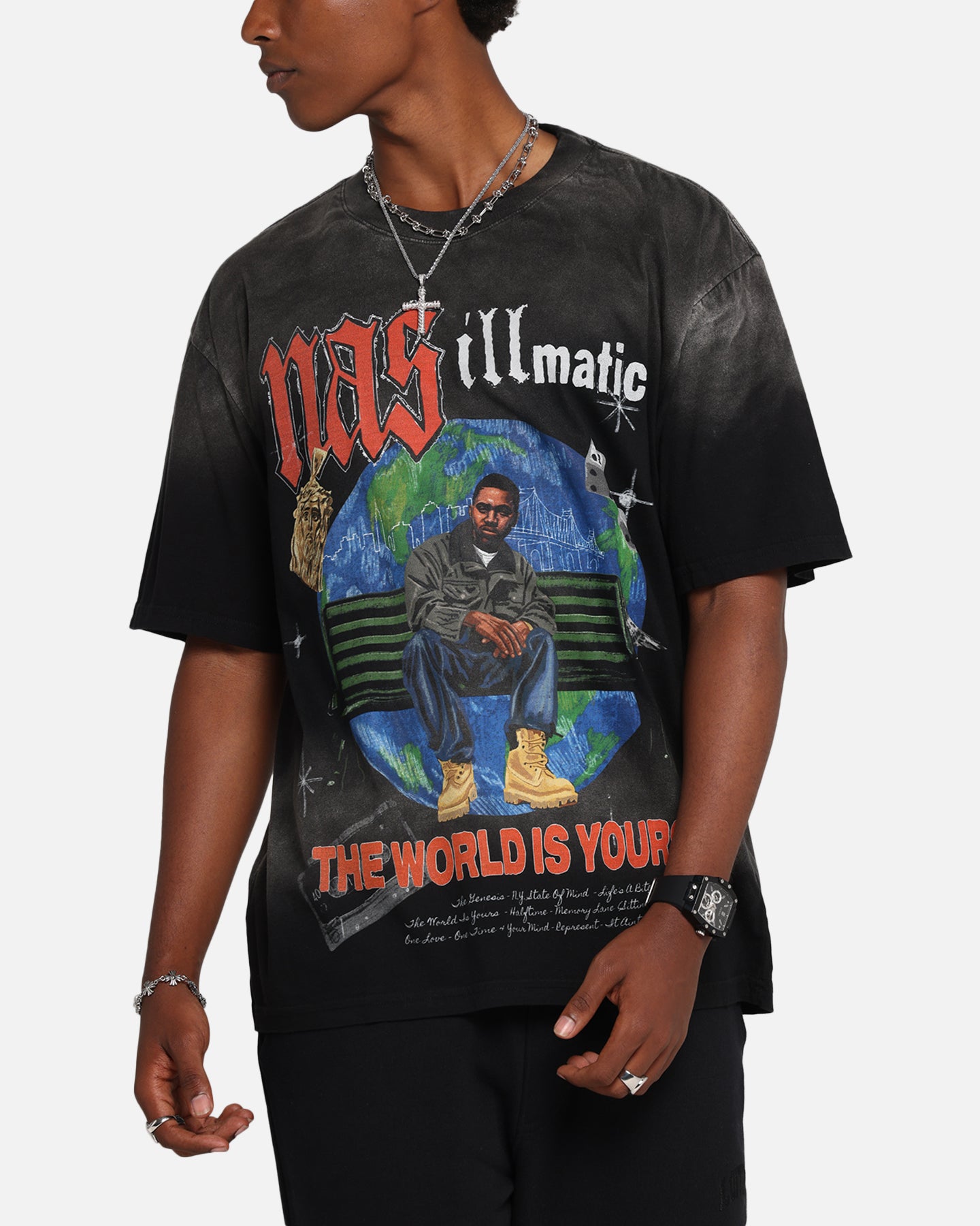 Nas The World Is Yours T-Shirt Washed Black | Culture Kings NZ