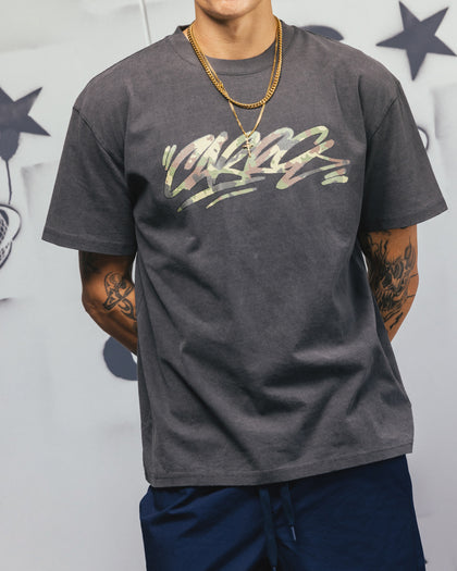 Carre Camo Script T-Shirt Black Wash