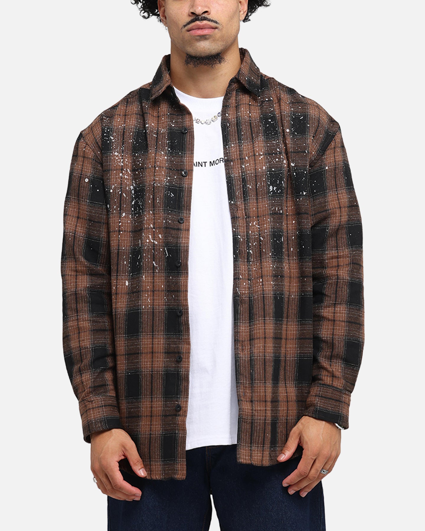 Saint Morta Spray Long Sleeve Flannel Shirt Brown | Culture Kings NZ