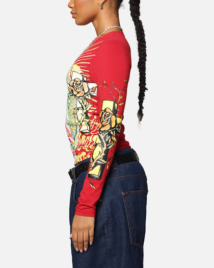 Ed Hardy Women's Divine Long Sleeve T-Shirt Red