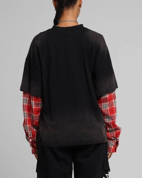 Loiter Layered Flannel T-Shirt Black/Red