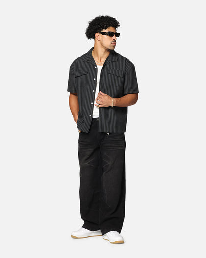 Saint Morta Gothic Pinstripe Button Up Shirt Black