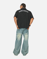 Saint Morta Gothic Pinstripe Button Up Shirt Jet Black
