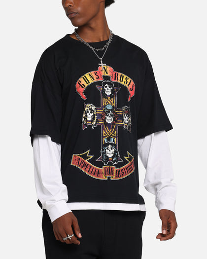 G N Roses Roses Layered Long Sleeve T-Shirt Black Wash