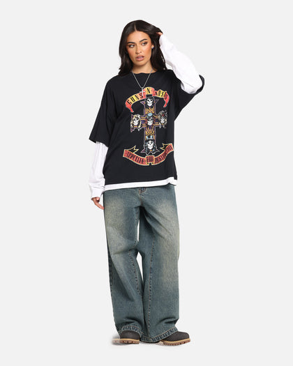 G N Roses Roses Layered Long Sleeve T-Shirt Black Wash