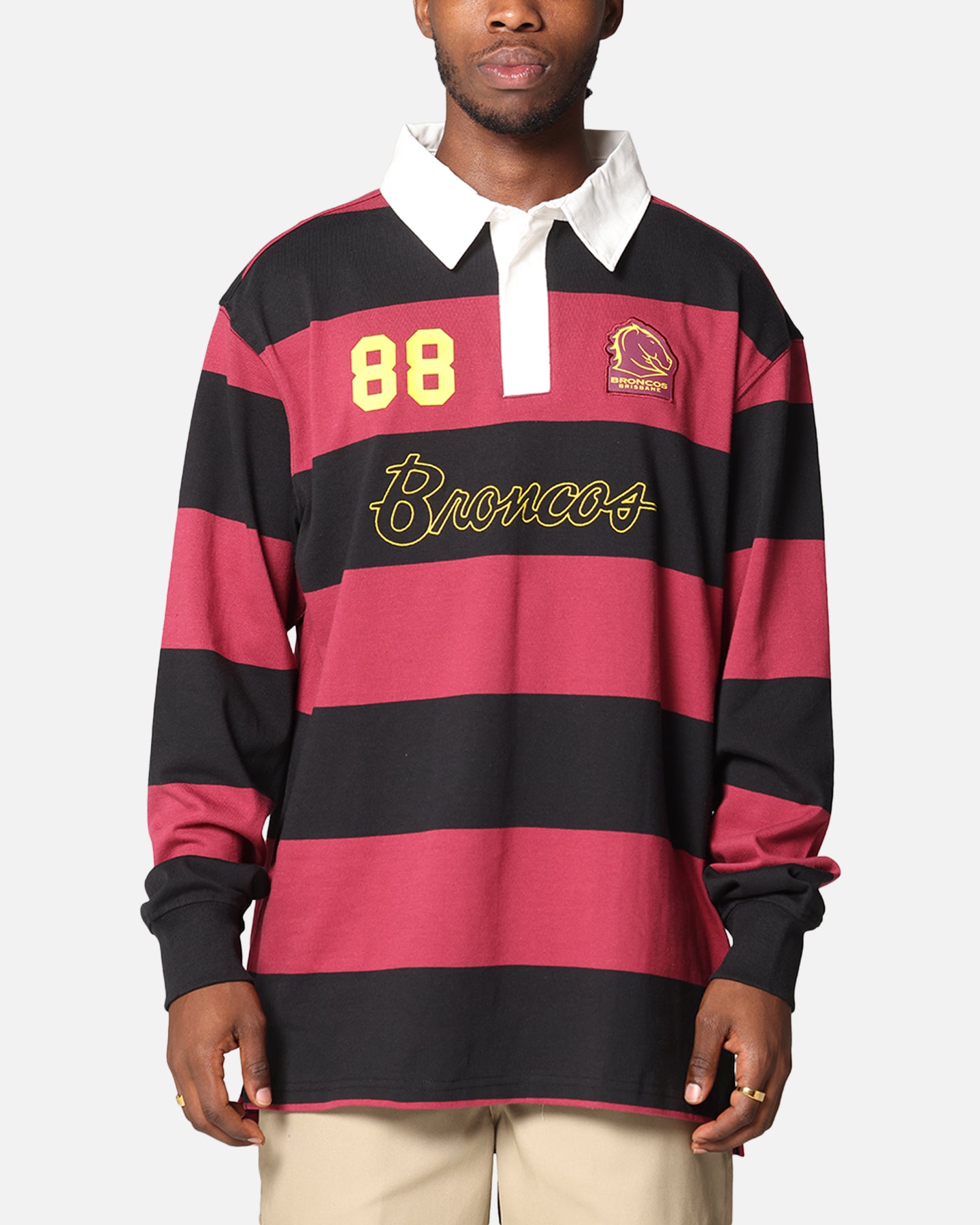 Bleacher Athletic Brisbane Broncos NRL Stripe Rugby Polo Shirt