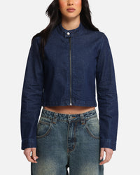 Ed Hardy Women's Cropped Denim Biker Jacket Indigo Denim
