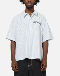 Ed Hardy Panther Button-Up Shirt Blue Pin Stripe