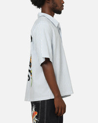 Ed Hardy Panther Button-Up Shirt Blue Pin Stripe