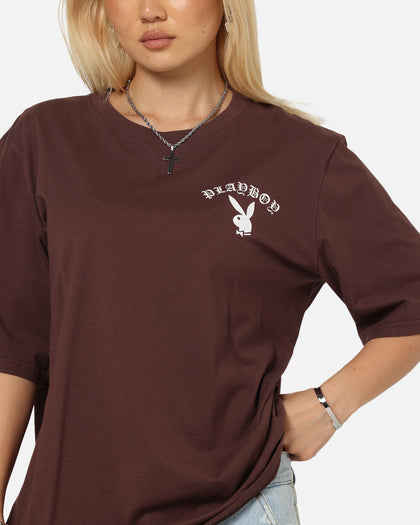 Playboy Gothic Mono Lips T-Shirt Washed Brown