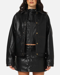 Ed Hardy Women's Vegan Leather Bomber Jacket Black