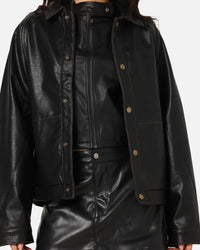 Ed Hardy Women's Vegan Leather Bomber Jacket Black