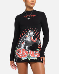 Ed Hardy Women's Panther Long Sleeve Dress Black