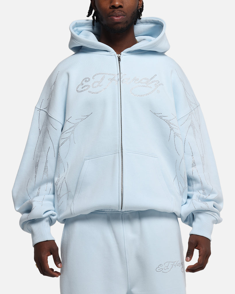 Ed Hardy Cyber Rhinestone Zip-Up Hoodie Light Blue | Culture Kings NZ