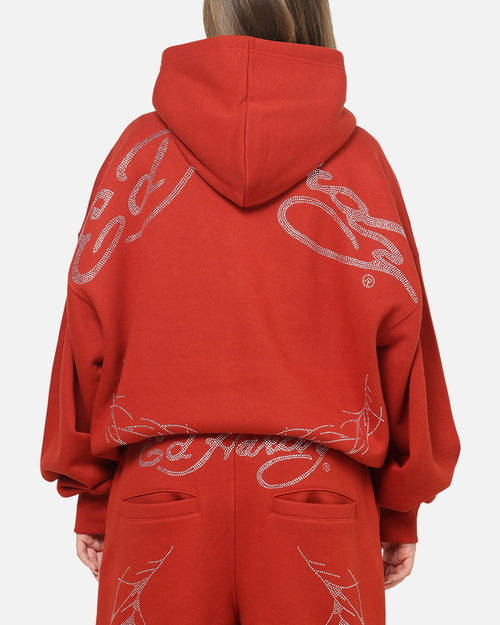Ed Hardy Cyber Rhinestone Zip-Up Hoodie Red