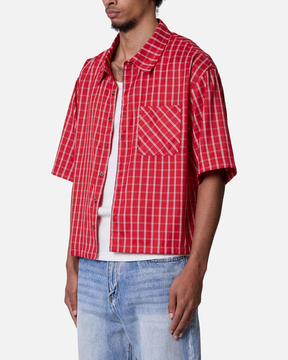 MNML Crispy Poplin Over Button Up Shirt Red Plaid
