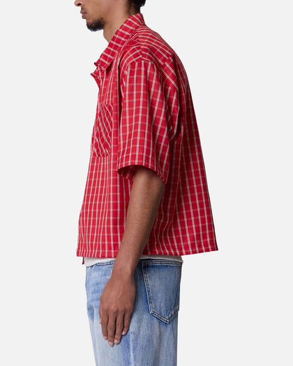 MNML Crispy Poplin Over Button Up Shirt Red Plaid