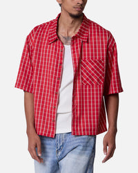 MNML Crispy Poplin Over Button Up Shirt Red Plaid