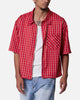 MNML Crispy Poplin Over Button Up Shirt Red Plaid