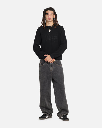 X-Large Script Waffle Knit Sweater Black