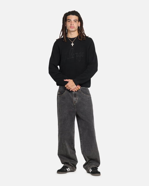 X-Large Script Waffle Knit Sweater Black