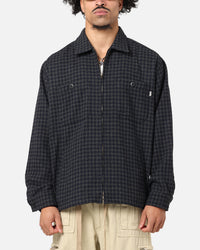 S Double Plaid Zip Through Long Sleeve Shirt Brown