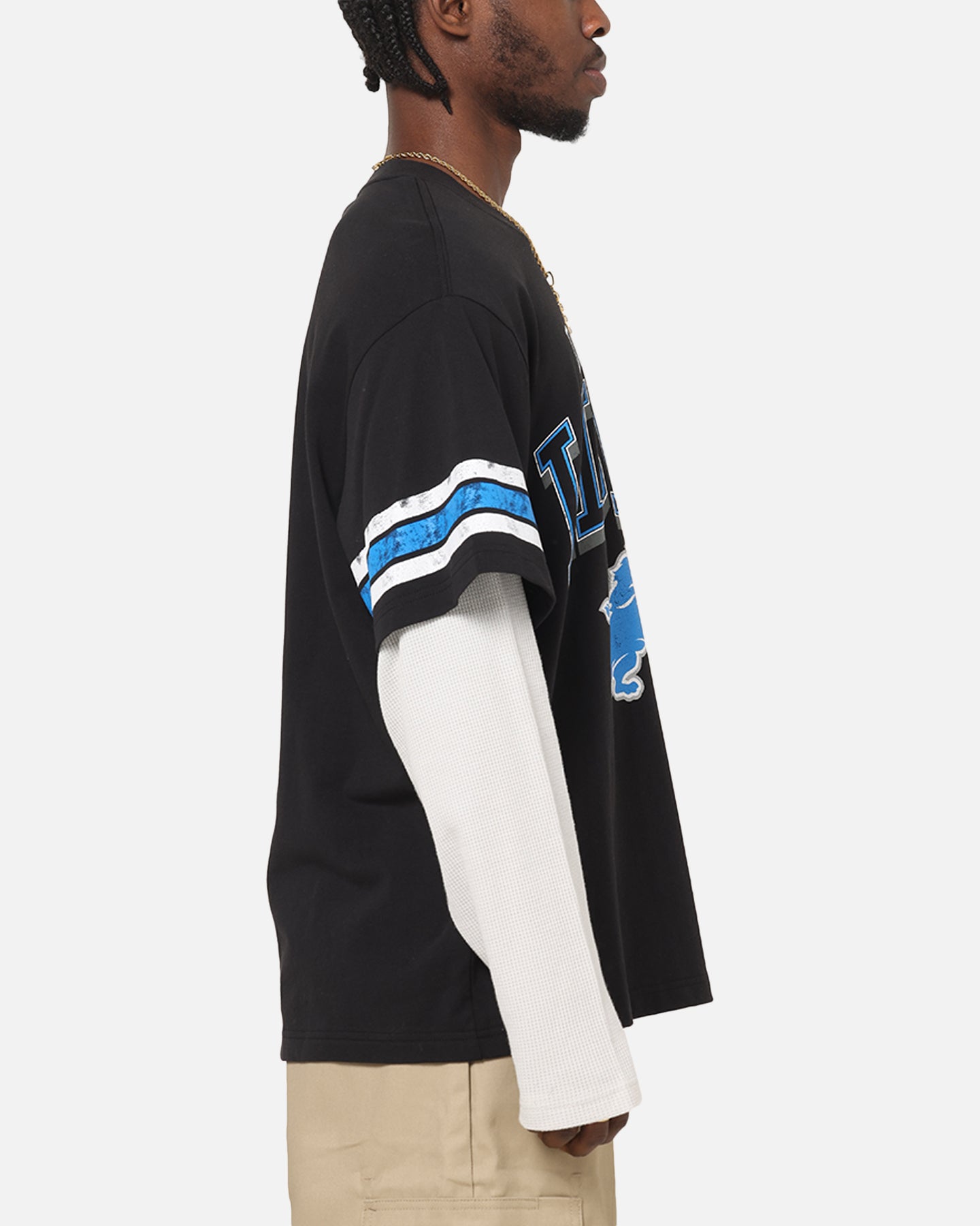 Mitchell & Ness Detroit Lions Waffle Mock Layer Long Sleeve T
