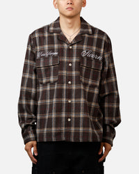Sworn To Us Lotus Angel Flannel Button Up Shirt Brown
