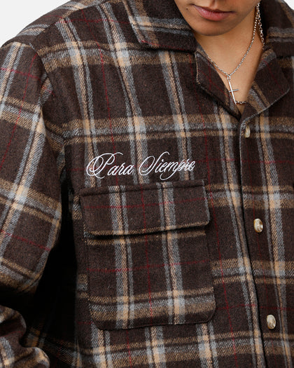 Sworn To Us Lotus Angel Flannel Button Up Shirt Brown