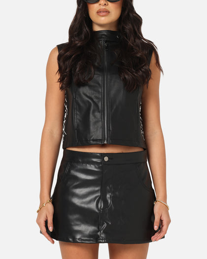 Ed Hardy Women's Vegan Leather Biker Vest Black