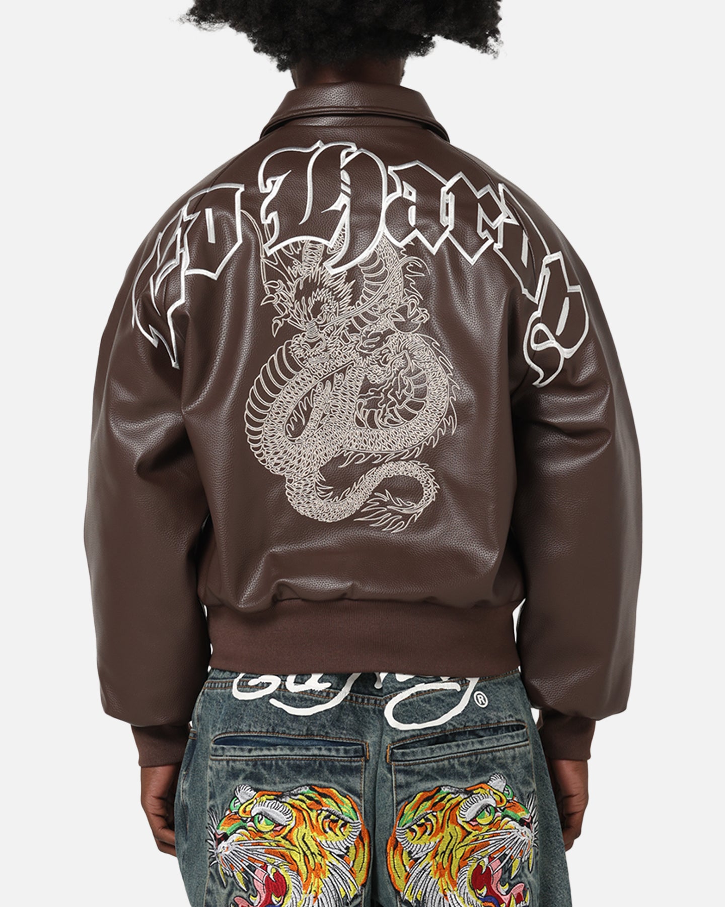 Ed Hardy Shinjuku Leather Jacket Brown | Culture Kings NZ