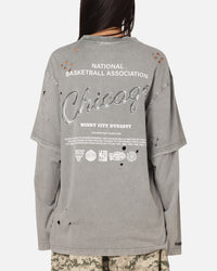 Mitchell & Ness Chicago Bulls Chromed Mock Long Sleeve T-Shirt Gunmental Grey