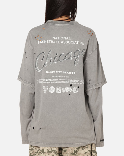 Mitchell & Ness Chicago Bulls Chromed Mock Long Sleeve T-Shirt Gunmental Grey