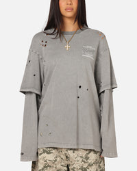 Mitchell & Ness Chicago Bulls Chromed Mock Long Sleeve T-Shirt Gunmental Grey