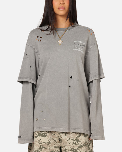 Mitchell & Ness Chicago Bulls Chromed Mock Long Sleeve T-Shirt Gunmental Grey