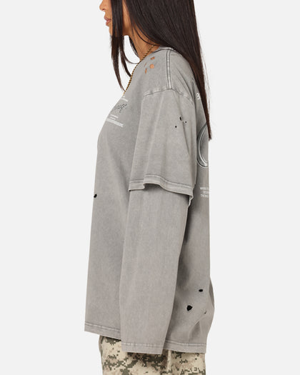 Mitchell & Ness Chicago Bulls Chromed Mock Long Sleeve T-Shirt Gunmental Grey