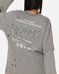 Mitchell & Ness Chicago Bulls Chromed Mock Long Sleeve T-Shirt Gunmental Grey