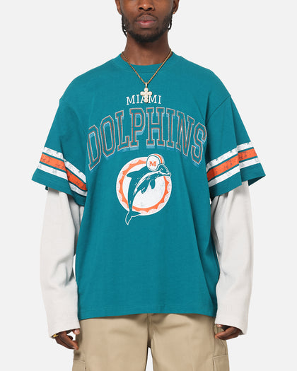 Mitchell & Ness Miami Dolphins Waffle Mock Layer Long Sleeve T-Shirt Teal