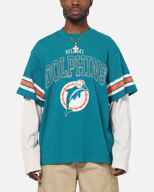 Mitchell & Ness Miami Dolphins Waffle Mock Layer Long Sleeve T-Shirt Teal