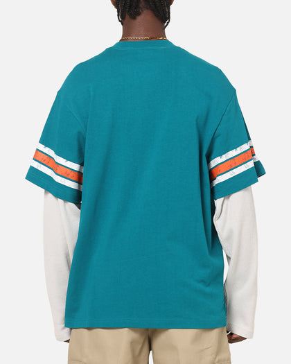 Mitchell & Ness Miami Dolphins Waffle Mock Layer Long Sleeve T-Shirt Teal