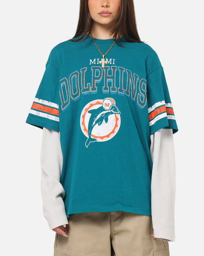 Mitchell & Ness Miami Dolphins Waffle Mock Layer Long Sleeve T-Shirt Teal